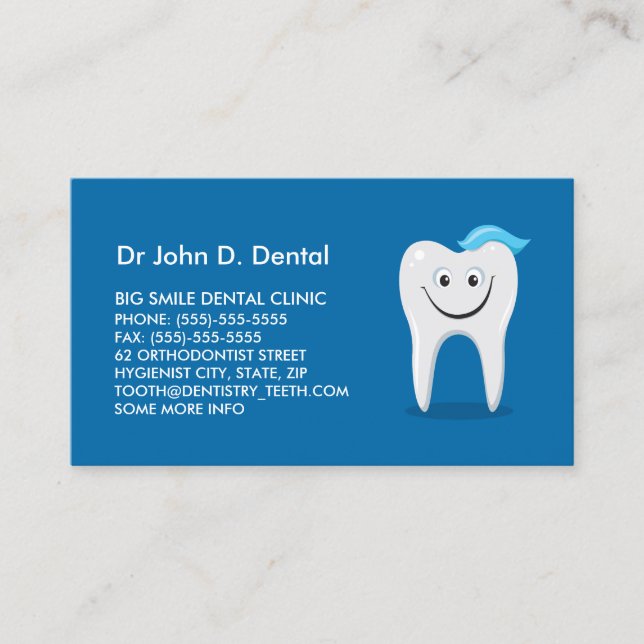 Dentist dental business card with happy tooth (Front)