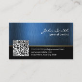 Dentist Dental Care Metallic Navy Blue QR Code Business Card (Front)