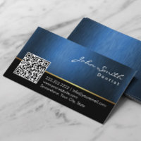 Dentist Dental Care Metallic Navy Blue QR Code Business Card