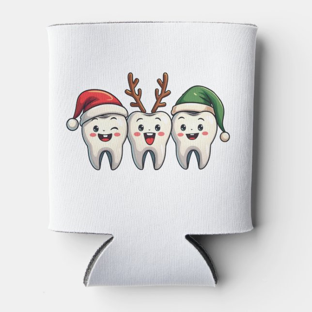 Dentist Dental Christmas Santa Floss Xmas Tree Can Cooler (Front)
