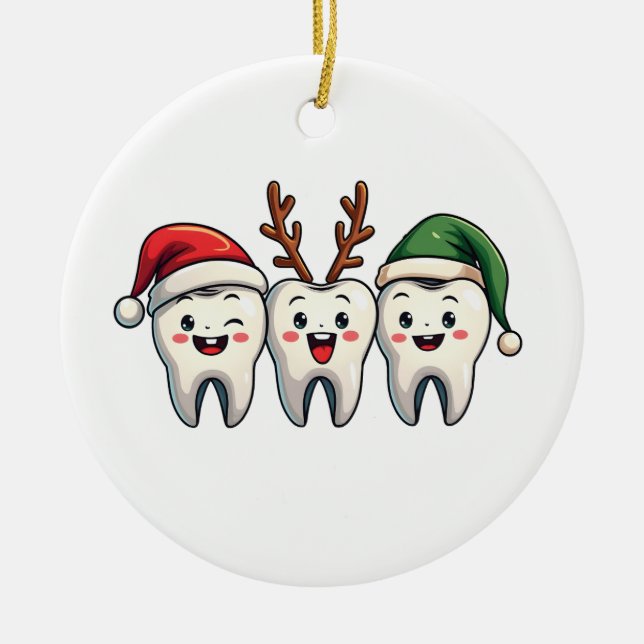 Dentist Dental Christmas Santa Floss Xmas Tree Ceramic Ornament (Front)