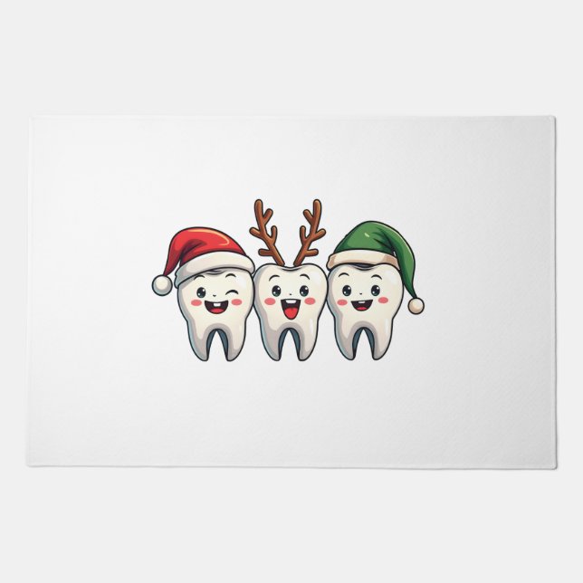 Dentist Dental Christmas Santa Floss Xmas Tree Doormat (Front)