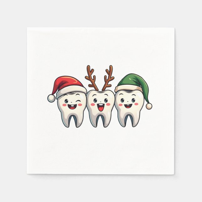Dentist Dental Christmas Santa Floss Xmas Tree Napkins (Front)