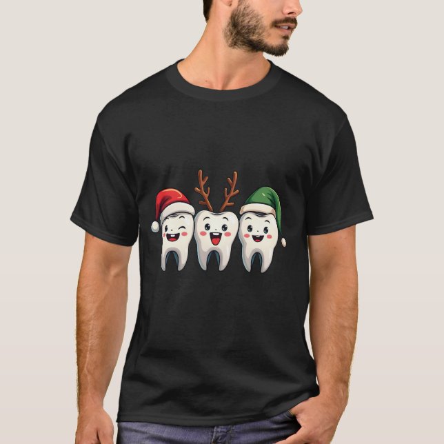 Dentist Dental Christmas Santa Floss Xmas Tree T-Shirt (Front)