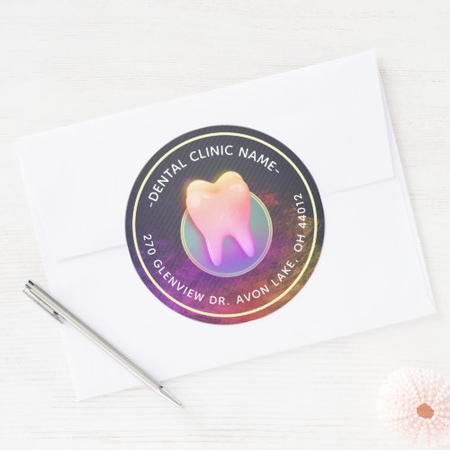 Dentist Dental Clinic Chic Rose Gold Tooth Address Classic Round Sticker