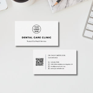 Dentist Dental Clinic Professional Logo QR White Business Card
