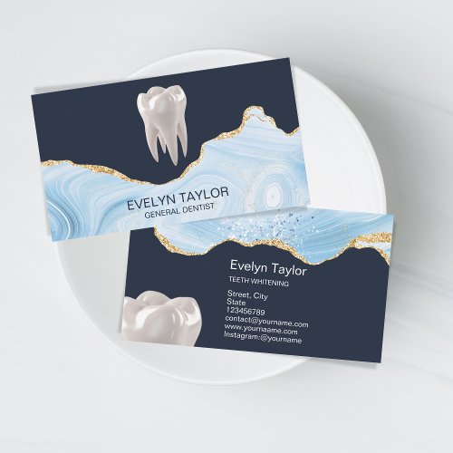 Dentist Dental Clinic Teeth Whitening Blue Business Card