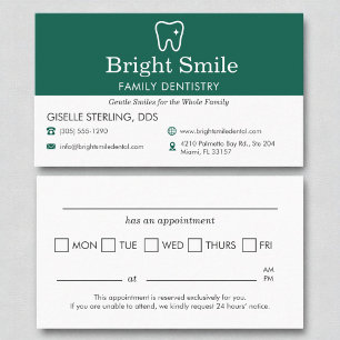 Dentist Dental Dentistry Appointment Reminder Business Card