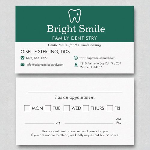 Dentist Dental Dentistry Appointment Reminder  Business Card