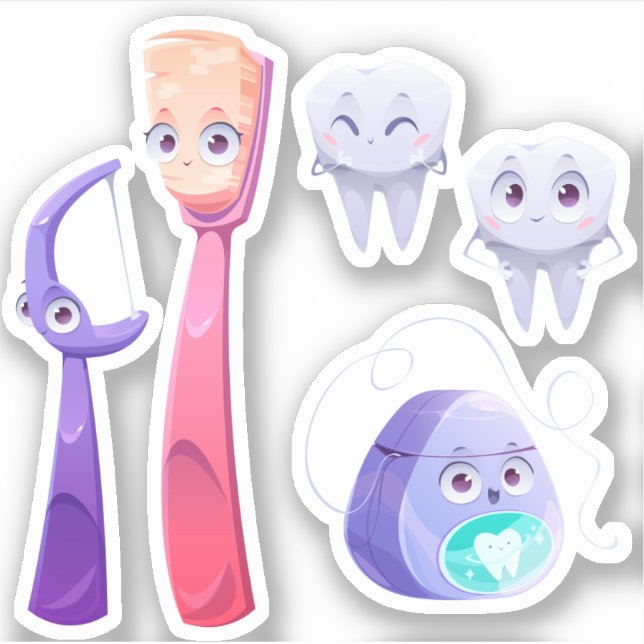 Dentist Dental Hygiene Cute Character Cartoons Sticker (Front)