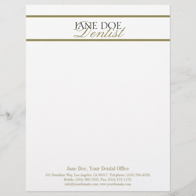 Dentist Dental Letterhead Gold-Match Business Card (Front)