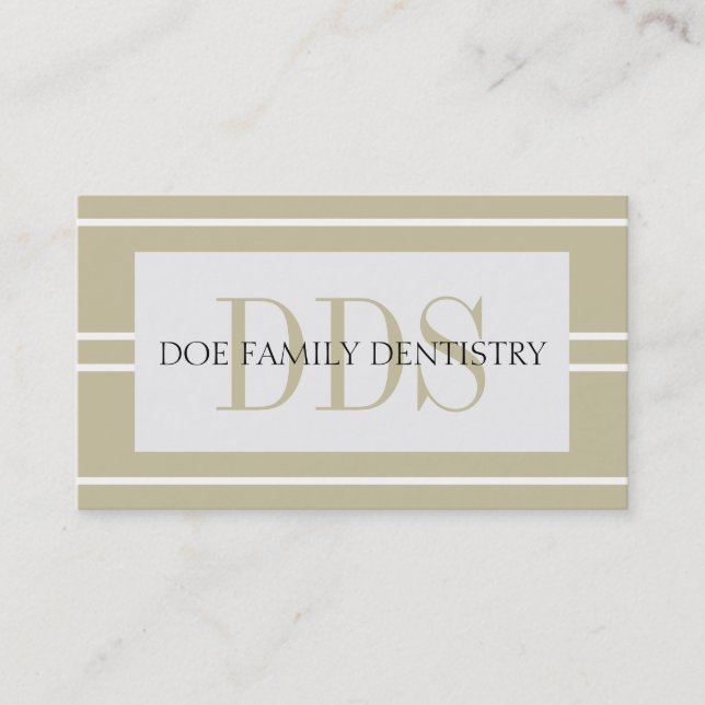 Dentist Dental Office Stripes DDS White Tan Business Card (Front)