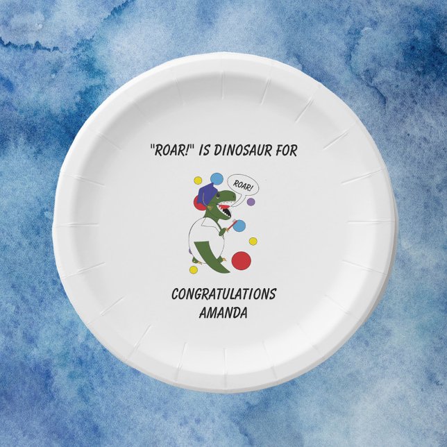 Dentist Dental School Graduation Dinosaur Funny Paper Plates (A funny dental school graduation theme paper plate with a dinosaur)