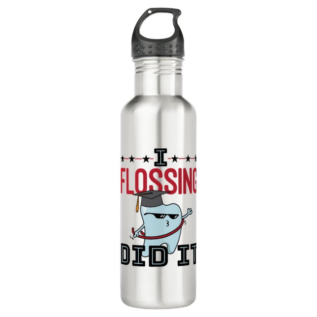 Dentist Dental School Graduation Funny Flossing Stainless Steel Water Bottle (Front)