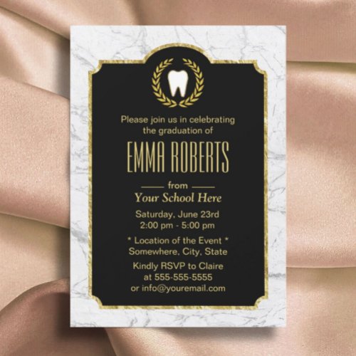 Dentist Dental School Graduation Modern Marble Invitation