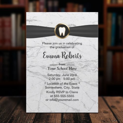 Dentist Dental School Graduation White Marble Invitation