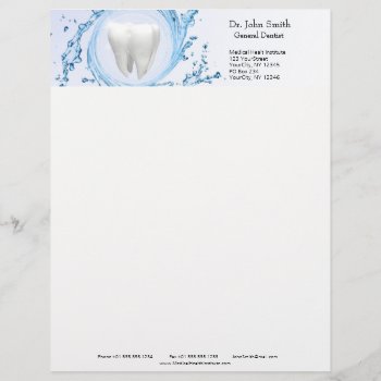 Dentist Dental Tooth Water Professional Letterhead by SorayaShanCollection at Zazzle