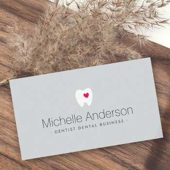 Dentist Dental Tooth With Heart Light Gray Business Card by TheStationeryShop at Zazzle