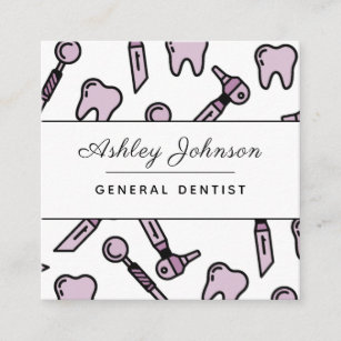 Dentist Dentistry Cute Teeth Pattern Social Media Square Business Card