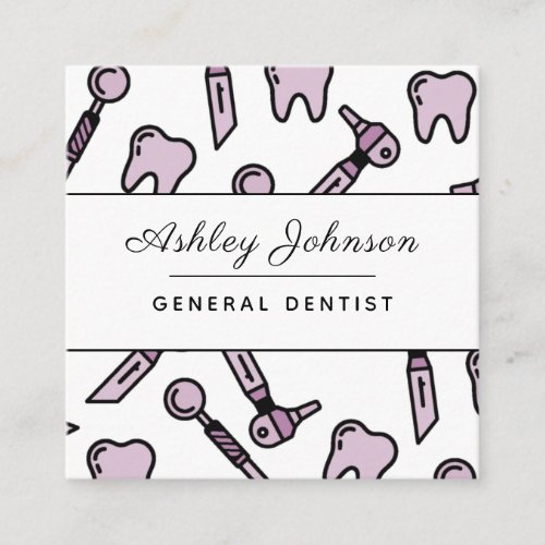 Dentist Dentistry Cute Teeth Pattern Social Media Square Business Card