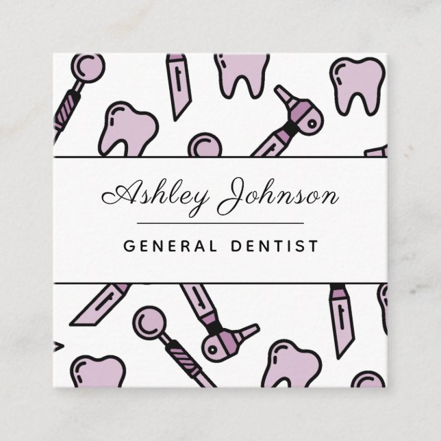 Dentist Dentistry Cute Teeth Pattern Social Media Square Business Card (Front)
