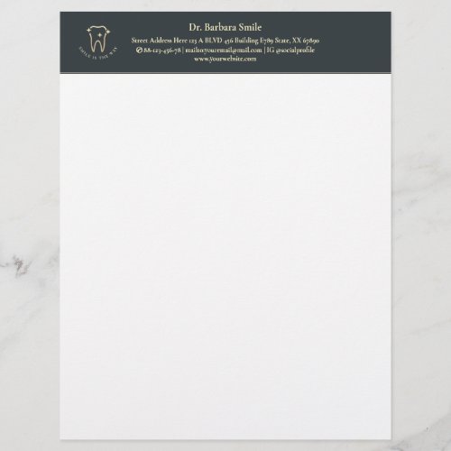 Dentist Dentistry Gold Tooth Dark Blue Grey Letterhead