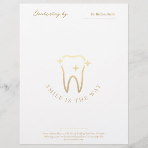 Dentist Dentistry Gold Tooth White and Blue Grey Letterhead