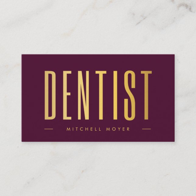Dentist Dentistry Tooth Logo Burgundy & Gold Business Card (Front)