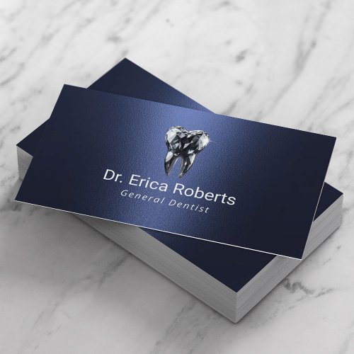 Dentist Diamond Tooth Modern Navy Blue Dental Care Business Card