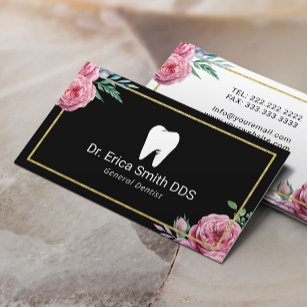 Dentist Elegant Floral Gold Framed Dental Care Business Card