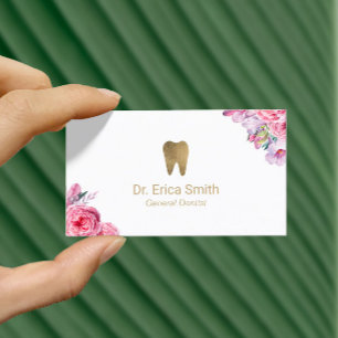 Dentist Elegant Floral Gold Tooth Dental Care Business Card
