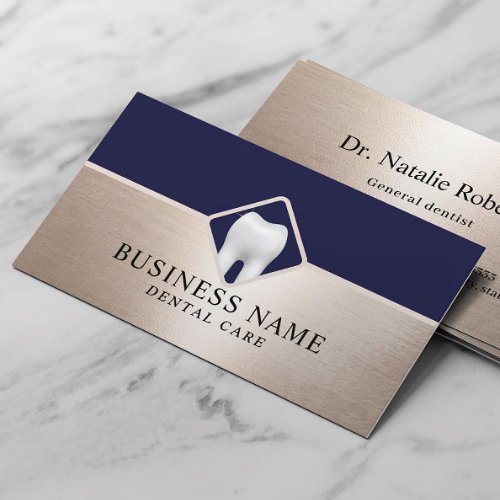 Dentist Elegant Gold  Navy Blue Dental Office Business Card