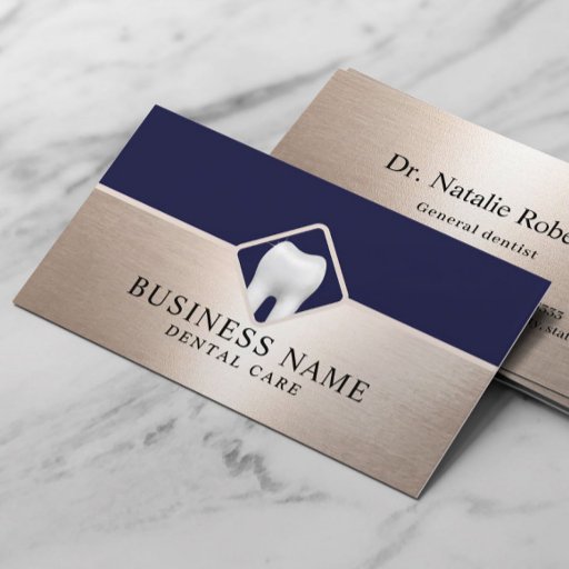 Customizable Dentist Elegant Gold &amp; Navy Blue Dental Office Business Card