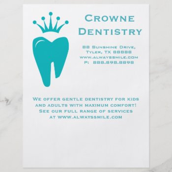 Dentist Flyer Cute Crown Tooth Logo Blue by DentalBusinessCards at Zazzle