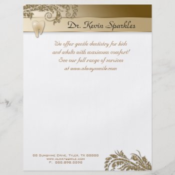 Dentist Flyer Tooth Logo Gold Leaves Glitter by DentalBusinessCards at Zazzle