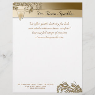 Dentist Flyer Tooth Logo Gold Leaves Glitter