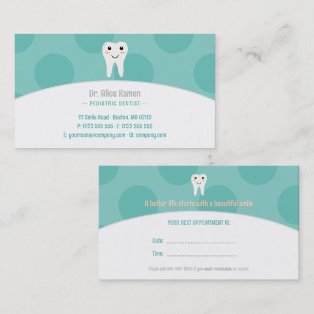 Dentist for kids | Pediatric Dentist Appointment Card (Front/Back)