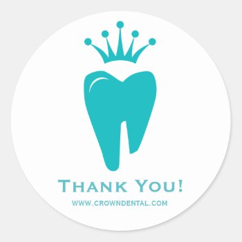 Dentist Gift Cute Tooth Crown Logo Blue Classic Round Sticker by DentalBusinessCards at Zazzle