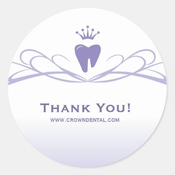 Dentist Gift Cute Tooth Crown Logo Purple Classic Round Sticker by DentalBusinessCards at Zazzle