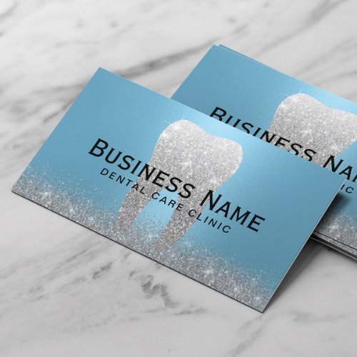 Dentist Glitter Tooth Blue  Silver Dental Clinic Appointment Card