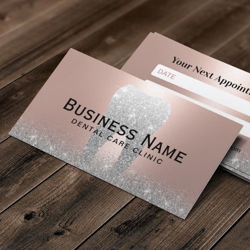 Dentist Glitter Tooth Rose Gold Dental Clinic Appointment Card
