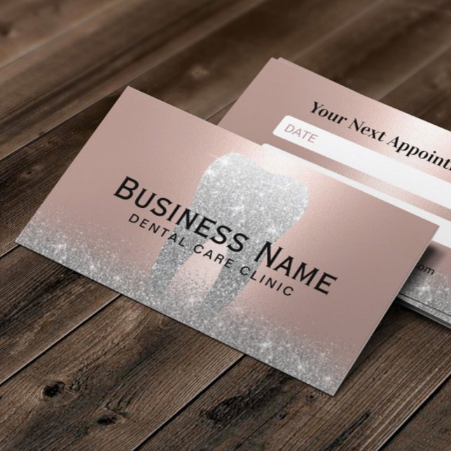 Dentist Glitter Tooth Rose Gold Dental Clinic Appointment Card (Creator Uploaded)
