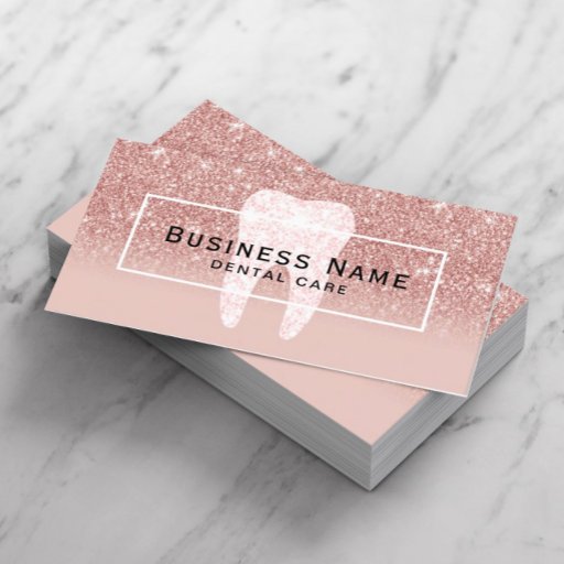 Customizable Dentist Glitter Tooth Rose Gold Ombre Dental Care Business Card