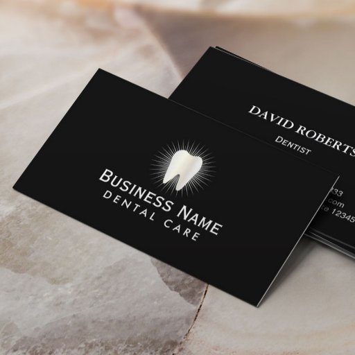 Customizable Dentist Glowing Tooth icon Professional Dental Business Card