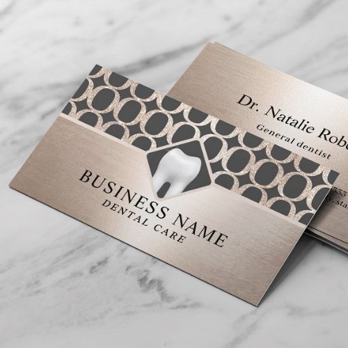 Dentist Gold Geometric Pattern Chic Dental Office  Business Card