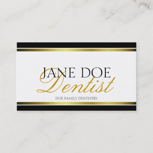 Customizable Dentist Gold Metallic Script Business Card Templates