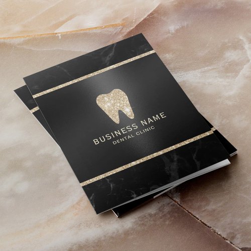 Dentist Gold Tooth Logo Black Marble Dental Care Pocket Folder