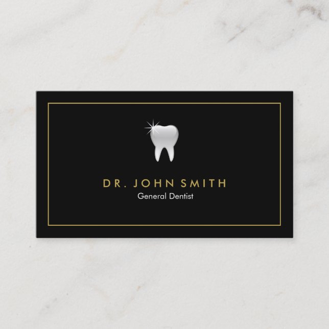 Dentist Golden Frame Black Tooth Dental Appointment Card (Front)
