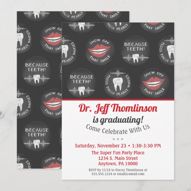 Dentist Graduation Invitation Chalk Dental Party (Front/Back)