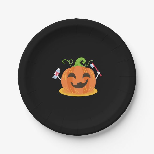 Dentist Halloween Pumpkin Tooth Paper Plates (Front)